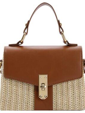 Woven Straw Shoulder Bag Small Retro Summer Purse with Flap Closure